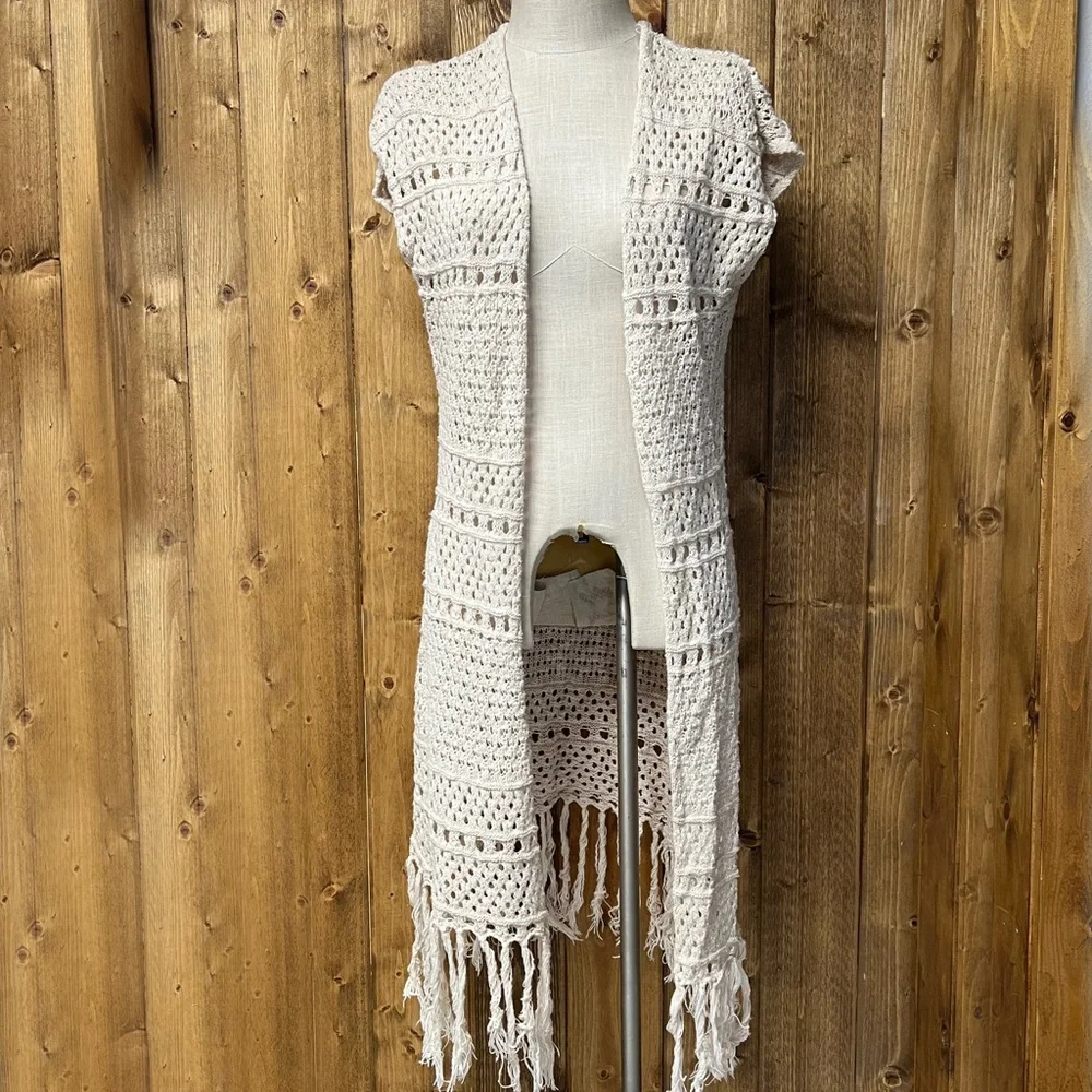 Maurices Small/Medium 100% Cotton Knit Fringe Boho Cardigan - Picture 2 of 7